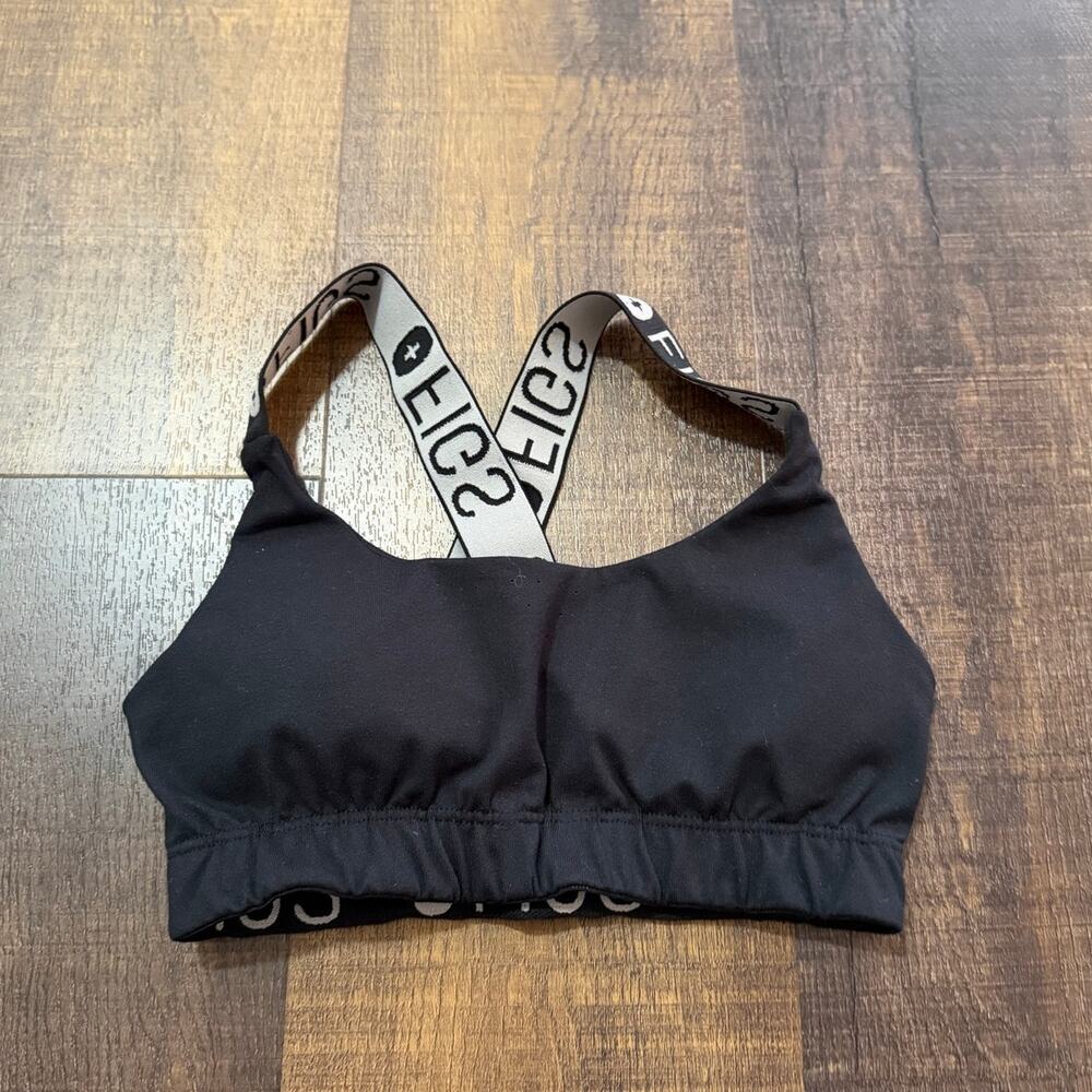 FIGS Black Sports Bra Crossback Logo Straps Medium Support Size XS